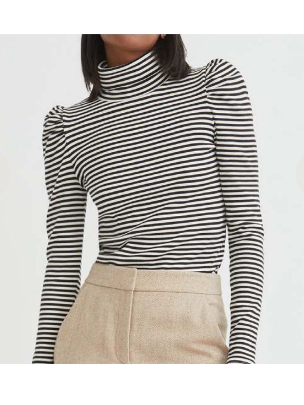 Veronica Beard Black and White Pima Cotton  Cedar Turtleneck Stripped xs
